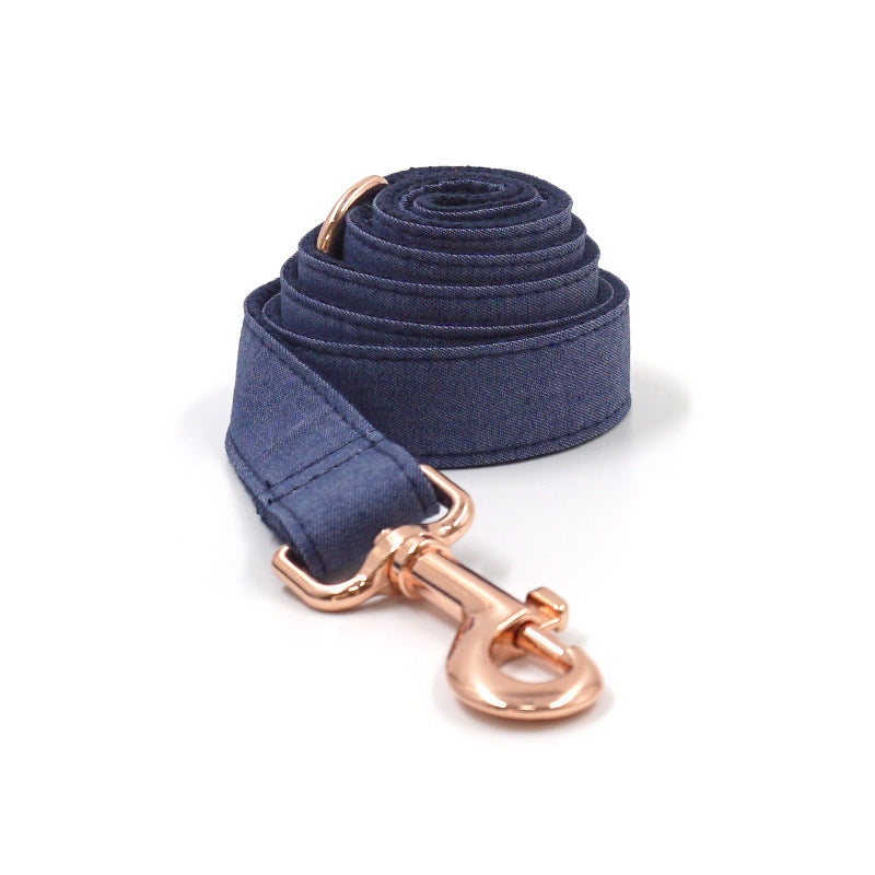 Denim Collar and Leash Set with Rose Gold Buckle