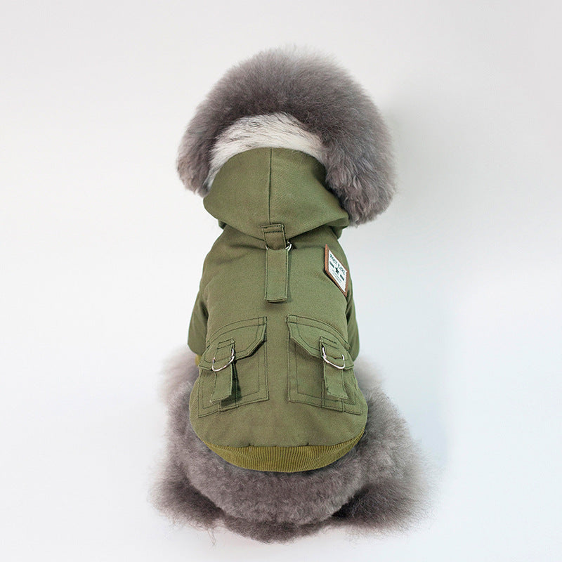 Canvas Dog Coat with Faux Fur Lined Hood