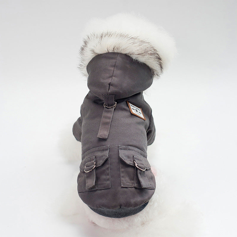 Canvas Dog Coat with Faux Fur Lined Hood