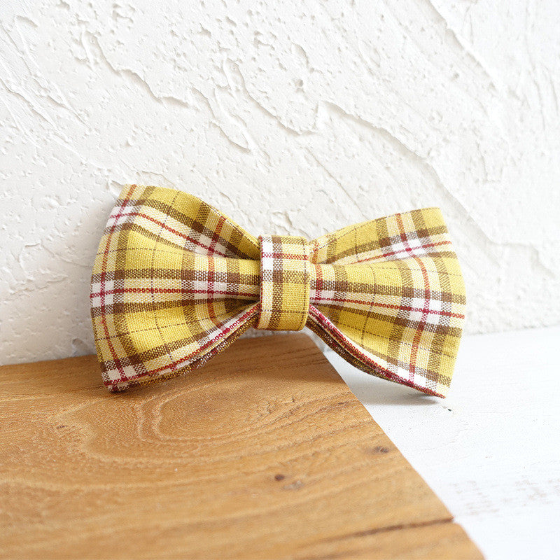 Yellow Plaid Bow Collar and Leash